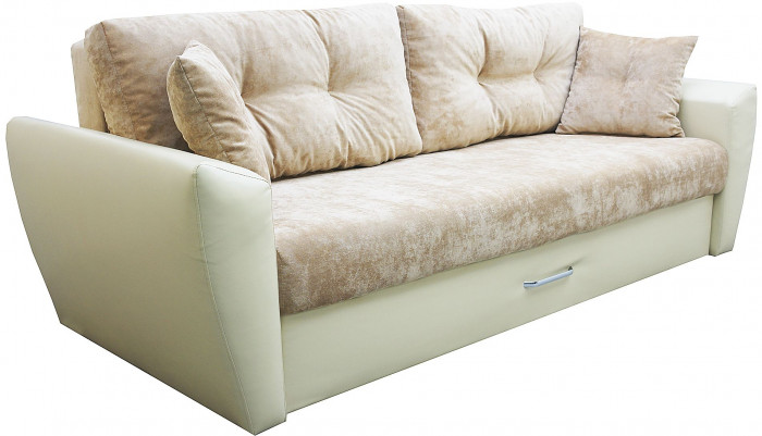 Диван-кровать Амстердам Люкс, 160х195, еврокнижка, пружинный блок, велюр/экокожа, бежевый