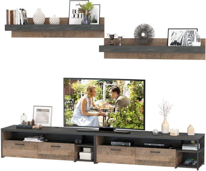 Трувор 13.70 Тумба под ТВ + 13.70 Тумба под ТВ +15.60 Полка + 15.60 Полка, дуб гранж песочный/интра