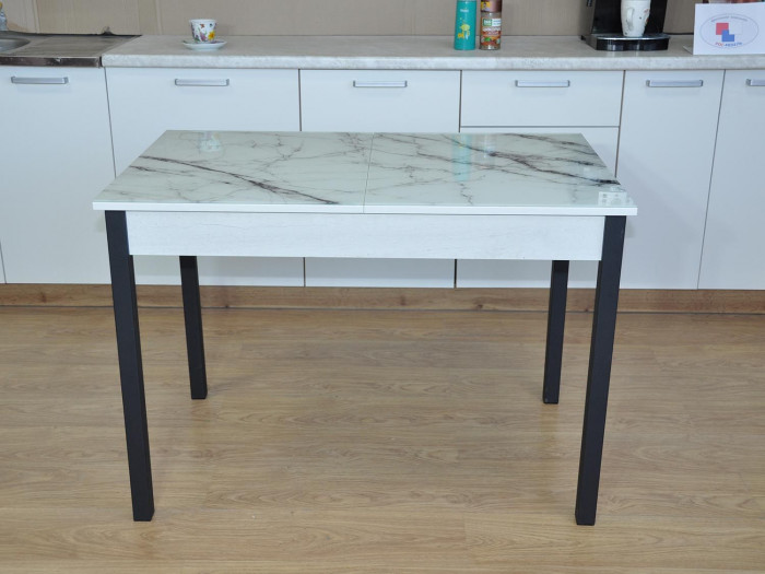 Альфа фотопечать стол обеденный раздвижной / белый мрамор/бетон белый/черный