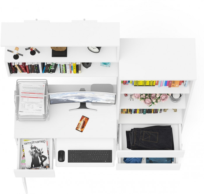 Мори компьютерный стол МС-1 левый + Стеллаж МСТ600.3 + Полка 900, белый