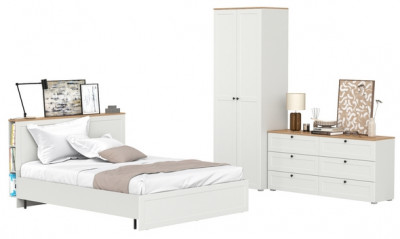 Остин 11.53 Кровать + ортопед + 13.336.02 Шкаф для одежды + 16.240 Комод, белый шагрень/дуб крафт золотой