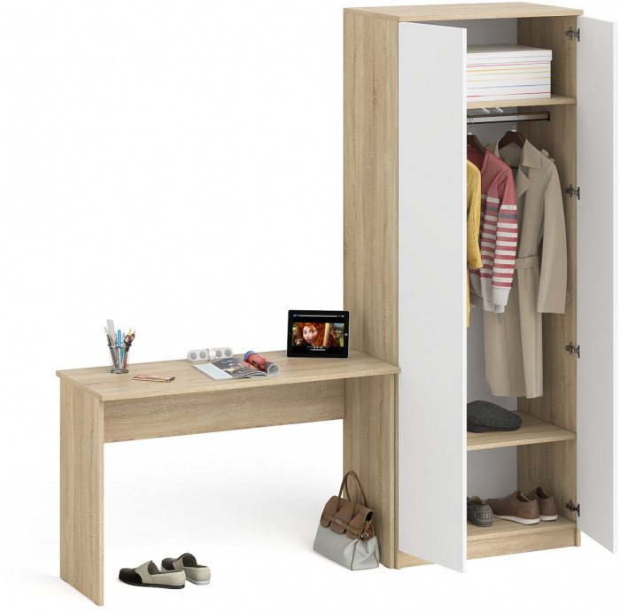 Мори Стол письменный МСП1200.1 + Шкаф МШ800.1, цвет дуб сонома/белый, ШхГхВ 200,8х50,4х209,6 см., универсальная сборка