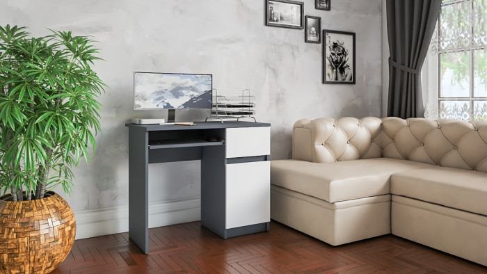 Мори компьютерный стол МС-1 правый, графит/белый