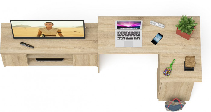 Мори компьютерный стол МС-16 правый + Тумба МТВ1200.1, дуб сонома