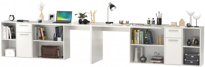 Лайт Стол письменный 03.245F + 03.245F, цвет белый шагрень, ШхГхВ 342,7х136х75,2 см.(угловой) или 407х68х75,2 см.(прямой), универсальная сборка