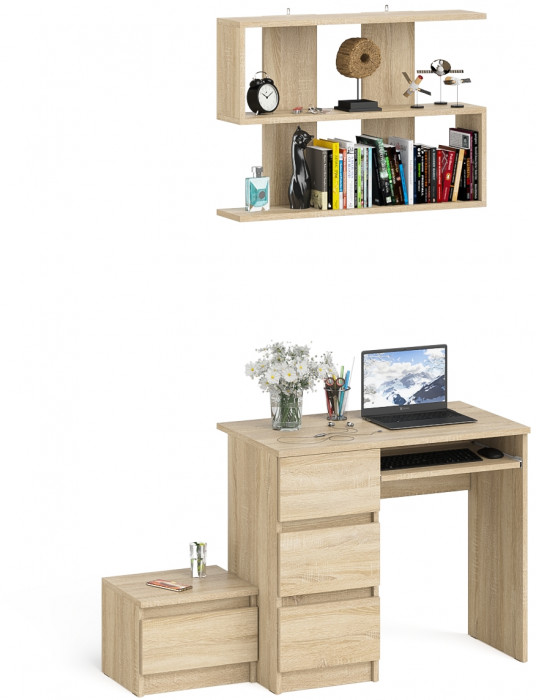 Мори компьютерный стол МС-6 левый + Тумба ТМП400.1 + Полка 900, дуб сонома