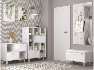 Модульная прихожая ЭГО 2 (Бетон светлый / Белый глянец)