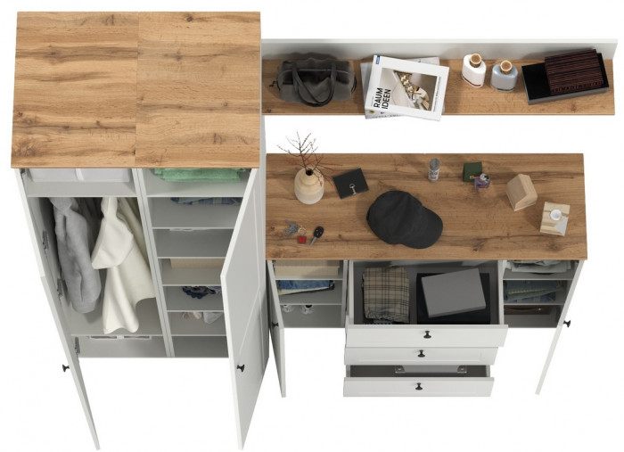 Остин Прихожая 74, белый шагрень/дуб крафт золотой