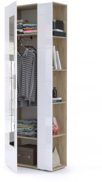 Лайн Прихожая № 04, дуб крафт серый/фасады МДФ белый глянец