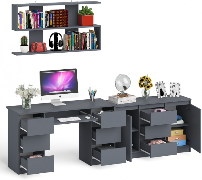 Мори компьютерный стол МС-2 + Комод МК1200.3 + Полка 1200, графит