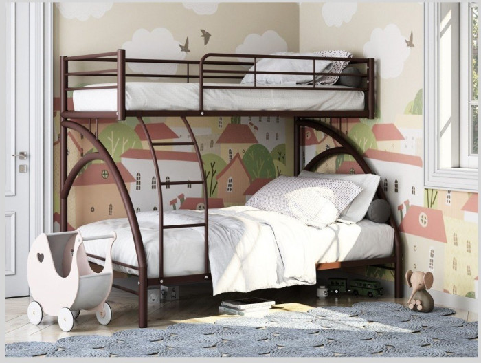 Двухъярусная кровать Виньола-2 (с укороченной лестницей) (Серый)