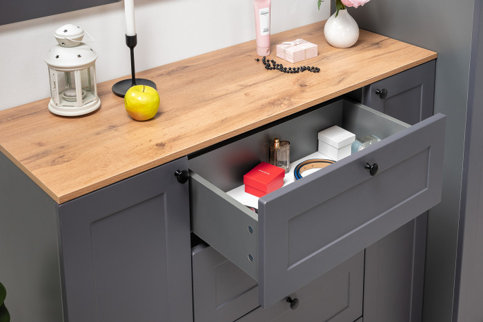 Остин 11.53 Кровать + ортопед + 16.307 Шкаф + 16.221 Комод, серый графит/дуб крафт золотой