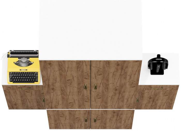 Лидер-8 Шкаф МД 19Б + Тумба МД 3.15 + Тумба МД 3.15, цвет белый шагрень/крафт золото, ШхГхВ 160х50х190 см., универсальная сборка