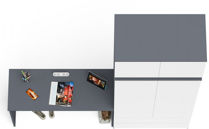 Мори Стол письменный МСП1200.1 + Шкаф МШ900.1 + Антресоль МА900.1, цвет графит/белый, ШхГхВ 210,8х50,4х234,2 см., универсальная сборка