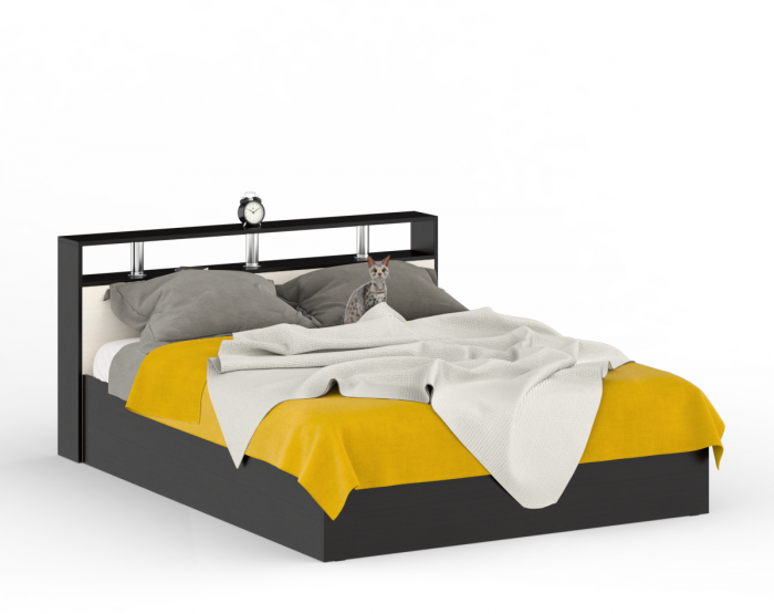 Камелия Кровать 1600, цвет венге/дуб лоредо, ШхГхВ 163,5х217х78,2 см., сп.м. 1600х2000 мм., без матраса, основание есть