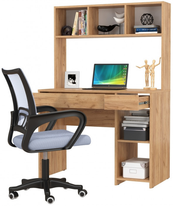 Стол компьютерный Комфорт 12.77F + кресло 103 серое, цвет дуб крафт золотой, ШхГхВ 100х49,8х147 см., универсальная сборка