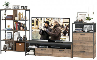 Трувор Гостиная 086, цвет дуб гранж песочный/интра, ШхГхВ 305,8х45,4х146 см., универсальная сборка