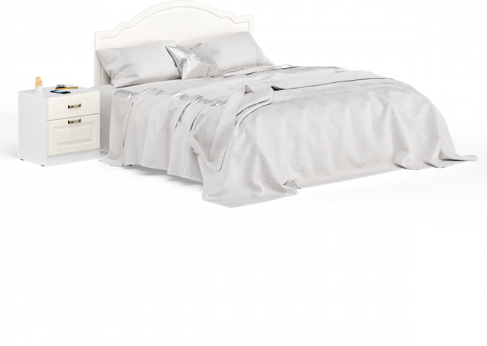 Ливерпуль Кровать 11.08 + основание + ножки + Тумба 08.146, цвет ясень ваниль/белый, ШхГхВ 266х204х112 см., сп. м. 1600х2000 мм., б/м, ортопед есть