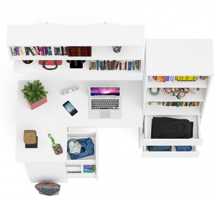 Мори компьютерный стол МС-16 левый + Стеллаж МСТ600.3 + Полка 1200, белый