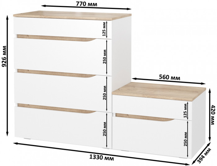 Муссон 13.97 Комод + 16.03 Тумба, белый/дуб эндгрейн элегантный
