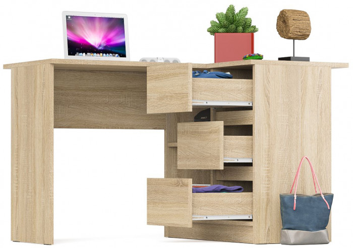 Мори Стол компьютерный МС-16 правый, цвет дуб сонома, ШхГхВ 124,4х84,9х76,6 см., выдвижные ящики справа, НЕ универсальная сборка