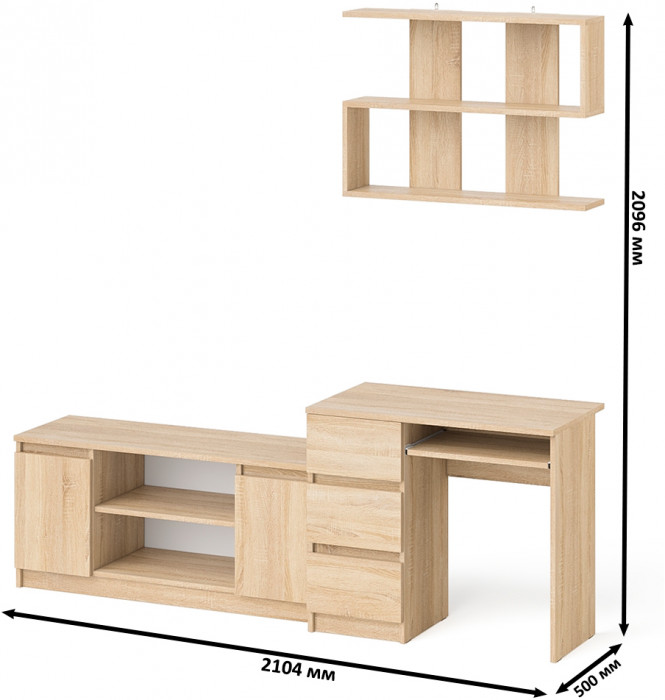 Мори Стол компьютерный МС-6 левый + Тумба МТВ1200.1 + Полка 900, цвет дуб сонома, ШхГхВ 210,4х50х209,6 см., НЕ универсальная сборка
