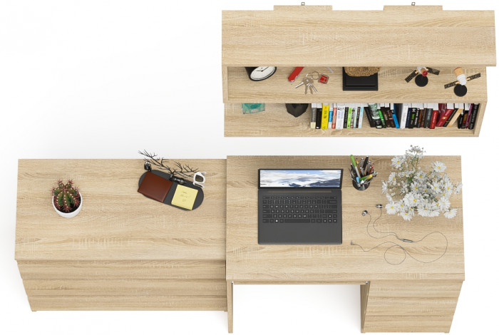 Мори Стол компьютерный МС-6 правый + Комод МК800.1 + Полка 900, цвет дуб сонома, ШхГхВ 170,4х50х209,6 см., НЕ универсальная сборка