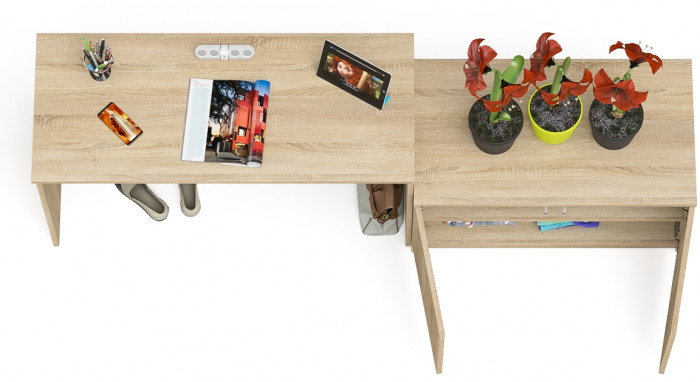 Мори Стол письменный МСП1200.1 + Тумба МА900.1, цвет дуб сонома, ШхГхВ 210,8х50,4х76,6 см., универсальная сборка