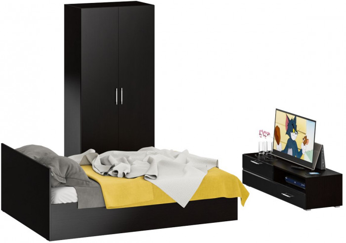 Спальня Стандарт 3-1400, венге/фасады ТВ тумбы МДФ чёрный глянец