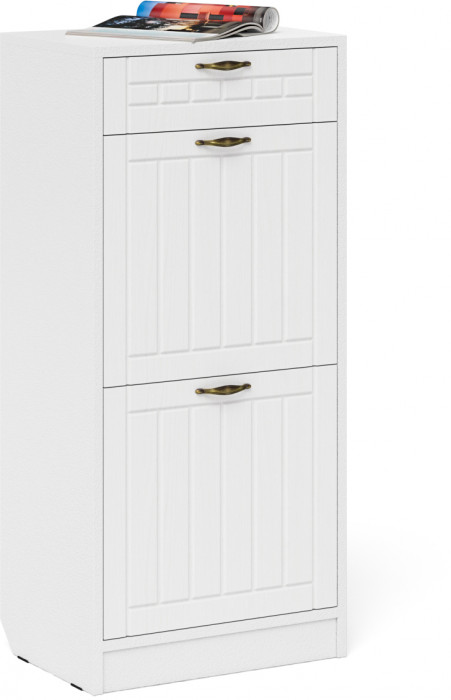 Прихожая П-6 Компоновка № 04, цвет белая шагрень/фасады МДФ белое дерево фрезеровка прованс, ШхГхВ 120х35х200 см.