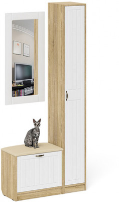 Прихожая П-6 Компоновка № 20, цвет дуб сонома/фасады МДФ белое дерево фрезеровка прованс, ШхГхВ 90х35х210 см., универсальная сборка