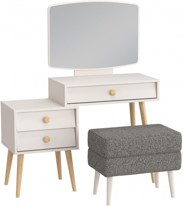 Афина Спальня 4-25901М1к.с. Трюмо + Банкетка 6-5138ТКШтем.серый Тифани, кашемир серый/ткань тёмно-серая