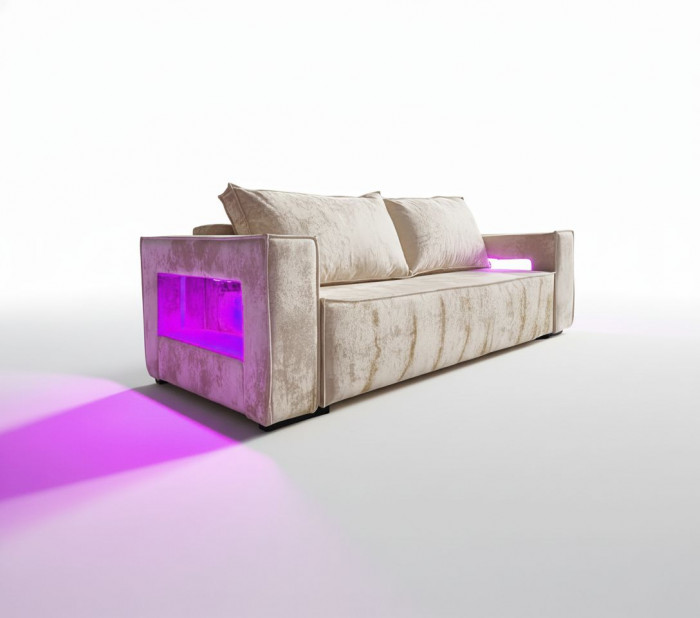 Диван-кровать Лофт Люкс Плюш с подсветкой, еврокнижка, пружинный блок, 140х195, бежевый