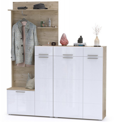 Лайн Прихожая № 05, дуб крафт серый/фасады МДФ белый глянец