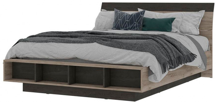 Эдинбург Кровать КР-01 1,6х2,0 (1,640х0,935х2,315) дуб крафт серый/железный камень