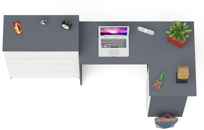Мори компьютерный стол МС-16 правый + Комод МК800.4, графит/белый