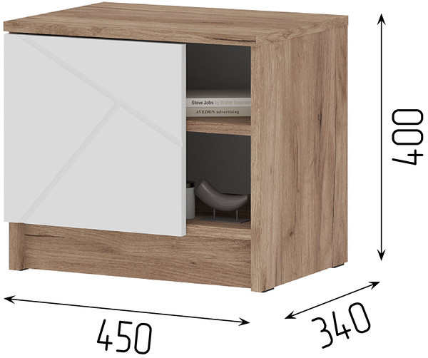 ОРЕГОН ТБ 03 Тумба прикроватная (450х400х340) Фасад МДФ БЕЛЫЙ СУПЕРМАТ,ДУБ КРАФТ ТАБАЧНЫЙ/Корпус ДУБ КРАФТ ТАБАЧНЫЙ