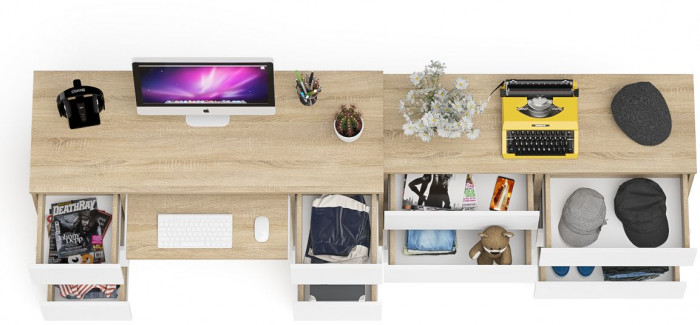 Мори Стол компьютерный МС-2 + Комод МК1200.6, цвет дуб сонома/белый, ШхГхВ 255,8х50х76,6 см., универсальная сборка