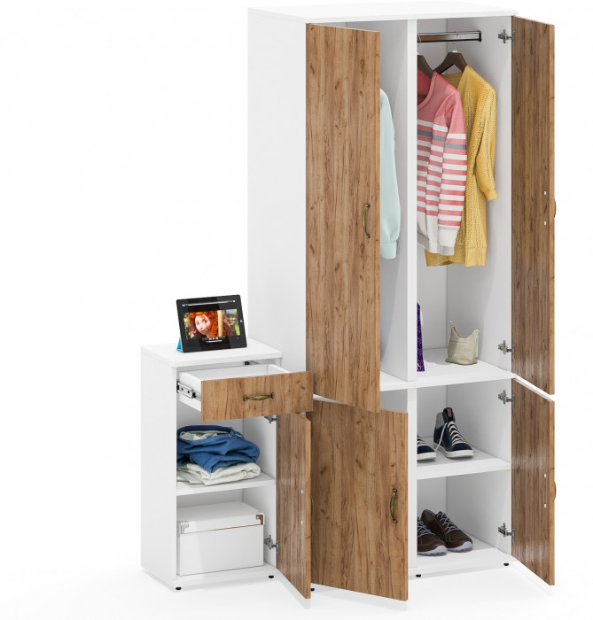 Лидер-8 Пенал МД 23Б + Пенал МД 23Б + Тумба МД 3.15, белый шагрень/крафт золото