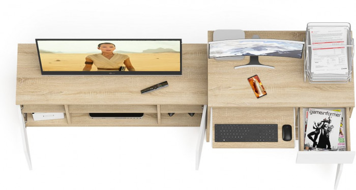 Мори Стол компьютерный МС-1 правый + Тумба МТВ1200.1, цвет дуб сонома/белый, ШхГхВ 210,4х50х76,6 см., выдвижной ящик справа, НЕ универсальная сборка