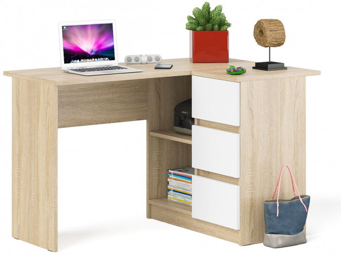 Мори Стол компьютерный МС-16 правый, цвет дуб сонома/белый, ШхГхВ 124,4х84,9х76,6 см., выдвижные ящики справа, НЕ универсальная сборка