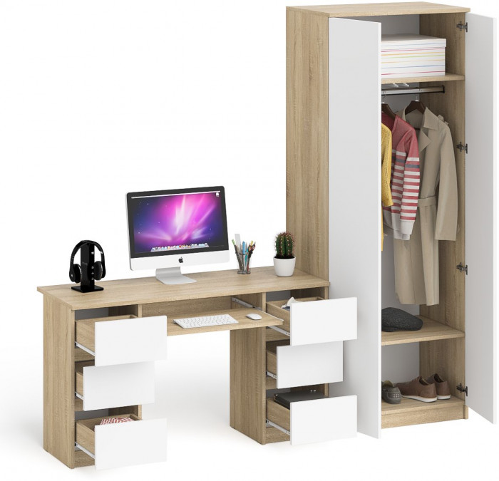 Мори Стол компьютерный МС-2 + Шкаф МШ800.1, цвет дуб сонома/белый, ШхГхВ 215,8х50,4х209,6 см., универсальная сборка
