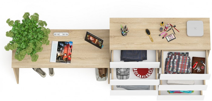 Мори Стол письменный МСП1200.1 + Комод МК1200.10, цвет дуб сонома/белый, ШхГхВ 240,8х50х115 см., универсальная сборка