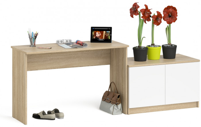 Мори Стол письменный МСП1200.1 + Тумба МА900.1, цвет дуб сонома/белый, ШхГхВ 210,8х50,4х76,6 см., универсальная сборка