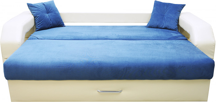 Диван еврокнижка Манчестер 160 ВЕЛЮР 09 СИНИЙ ЭКОКОЖА БЕЖЕВАЯ НПБ