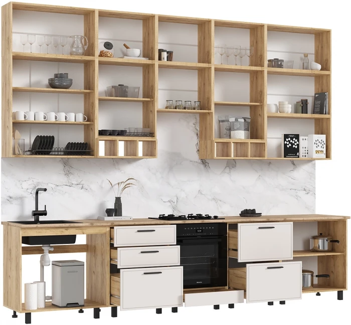 Кухня Бьянка 3,4/1350м, Крафт золотой/Кашемир