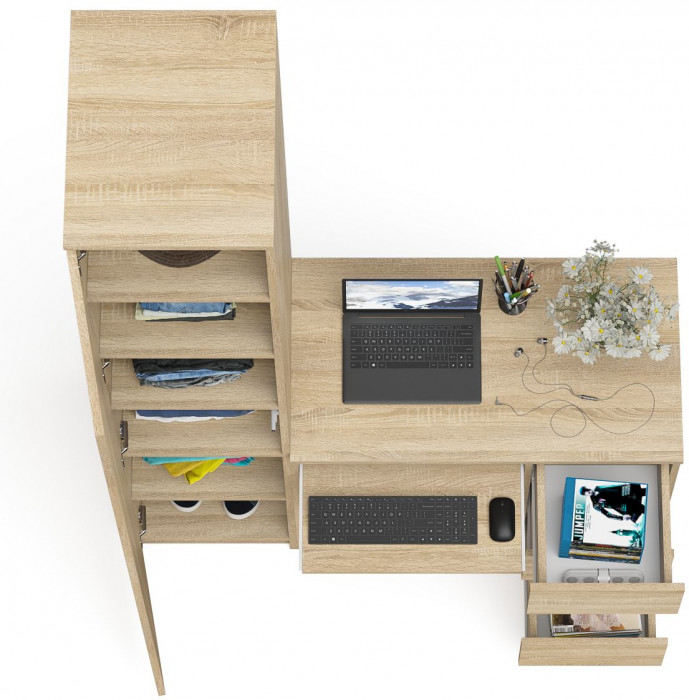 Мори компьютерный стол МС-6 правый + Пенал МШ400.1, дуб сонома