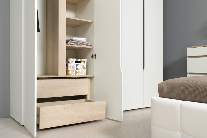 Муссон 13.198 Шкаф + 13.349 Стеллаж + 13.97 Комод + Зеркало СВК, белый/дуб эндгрейн элегантный