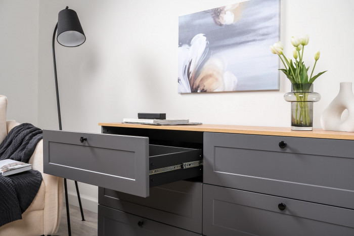 Остин 11.53 Кровать + ортопед + 13.336.02 Шкаф для одежды + 16.240 Комод, серый графит/дуб крафт золотой