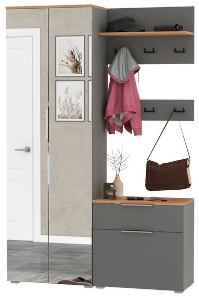 Октава Прихожая 12, цвет серый графит/дуб крафт золотой/фасады МДФ серый графит, ШхГхВ 129,3х35,4х197,6 см., универсальная сборка